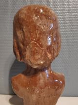 buste enfant en terre cuite émaillée marron de 1971 