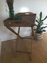 Table desserte  vintage pliante en bois plateau amovible 
