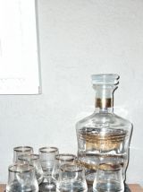 Carafe et verres liqueur traits dorés 