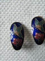 Boucles d'oreille à clips Emaux  bleu Vintage 80'S 