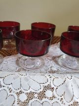 6 coupes à champagne rouge rubis cavalier - vintage Luminarc