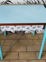 Pupitre formica bleu bureau écolier vintage années 60
