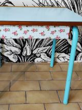 Pupitre formica bleu bureau écolier vintage années 60