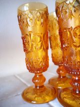 Six flûtes à champagne Empoli oranges vintage 50's 60's