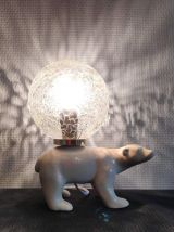 lampe ours céramique blanche et globe verre texturé