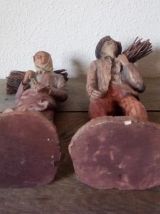 Anciennes statues en bois sculpté signées SIC