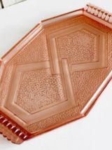 Plateau et tasses gondolo verre rose depressif, 