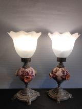 lampes laiton et céramique avec tulipes verre dépoli blanc