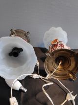 lampes laiton et céramique avec tulipes verre dépoli blanc