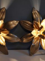 appliques murales feuilles en métal doré