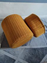 pouf coffre vintage avec tissu chiné laine orange