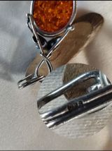 Superbes pendentif &amp; bague Ambre &amp; argent 925 décor feuilles