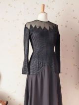 80s robe justaucorps stretch noir velours tulle S/L