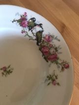Assiettes creuses en porcelaine décor mésanges et roses