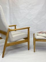 Fauteuil Haut dossier avec ottoman, tissu beige, design  Edm