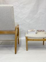 Fauteuil Haut dossier avec ottoman, tissu beige, design  Edm