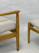 Fauteuil Haut dossier avec ottoman, tissu beige, design  Edm