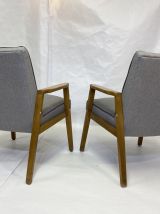 Paire de fauteuils scandinaves années 60 restaurés tissu gri