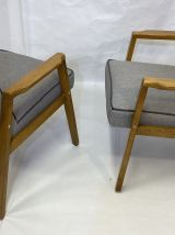 Paire de fauteuils scandinaves années 60 restaurés tissu gri