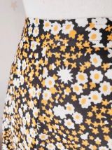 70s jupe midi fleurs noir jaune blanc XS/S