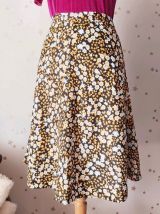 70s jupe midi fleurs noir jaune blanc XS/S