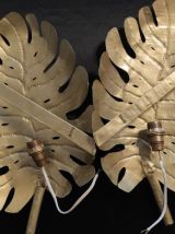 appliques feuilles murales en métal doré martelé