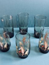 Lot de 6 jolis verres vintage en verre fumé