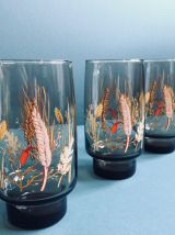 Lot de 6 jolis verres vintage en verre fumé