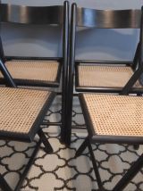 chaises pliantes bois noir et assise en cannage