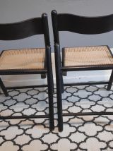 chaises pliantes bois noir et assise en cannage