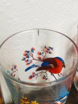 6 verres décor oiseaux  signés Reims