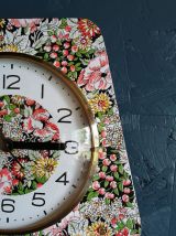 Horloge vintage, pendule murale "Kiplé Cerise Fleurs"