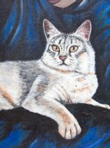 Peinture originale, pièce unique femme voilée et chat.