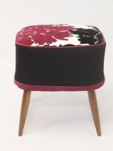 Tabouret en hêtre années 50 gansé magnifique tissu sur l’ass