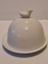 Beurrier Porcelaine blanche décor Oiseau