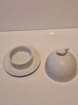 Beurrier Porcelaine blanche décor Oiseau