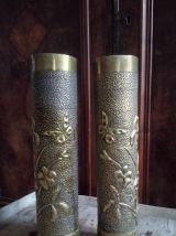 Paire de douilles d'obus sculptées (Art des tranchées)