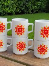 Ensemble de 6 tasses à café fleuries - 1970's flower power