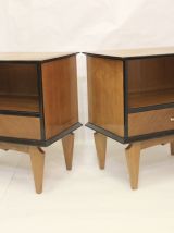 PAIRE DE TABLES DE CHEVET VINTAGE EN PLAQUAGE CHÊNE, 1960