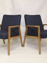 Paire de fauteuils scandinaves années 60 restaurés tissu ble