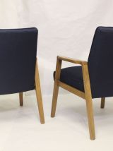 Paire de fauteuils scandinaves années 60 restaurés tissu ble