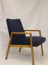 Paire de fauteuils scandinaves années 60 restaurés tissu ble