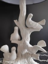lampe 4 colombes en céramique blanche et abat-jour gris