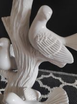 lampe 4 colombes en céramique blanche et abat-jour gris