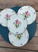 4 assiettes dessert floral, modèle Lorraine, porcelaine Gien