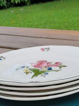 4 assiettes dessert floral, modèle Lorraine, porcelaine Gien