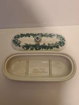 Porte savon peigne en Faïence décor végétal et oiseau