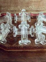 lot de 12 porte-couteaux anciens en verre  moulé 1950