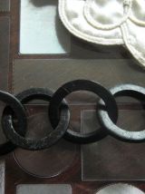 Sautoir lien marron , anneaux bois , cristal anthracite 