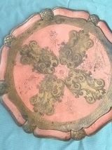 plateau  florentin  en bois peint , vintage